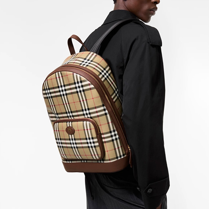 burberry vintage check canvas leather trim backpack